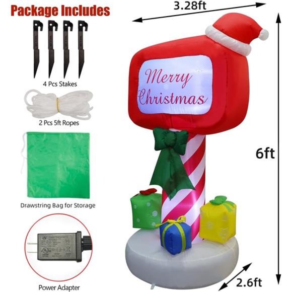 6FT Inflatable Xmas Mailbox, Lighted Blow Up Mailbox with Built in LED Lights - Picture 3 of 6